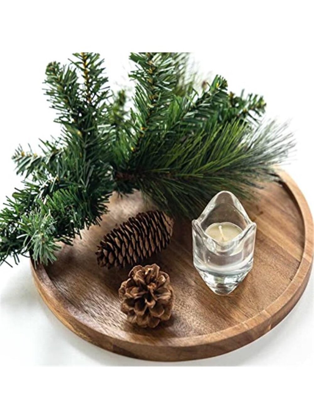 Acacia Wood Round Tray 11 Inch Candle Coffee Table Farmhouse Decor Serving Tray